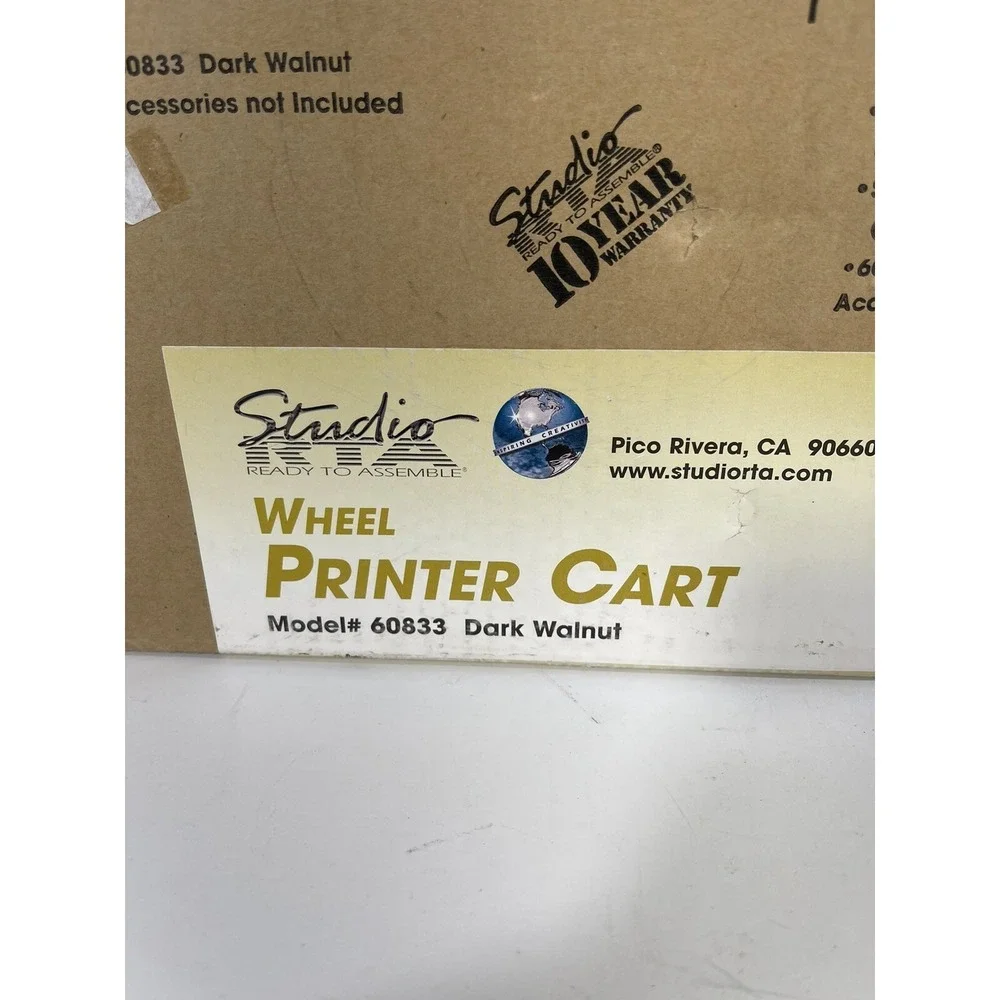 Wheel Printer Cart Real Wood Dark Walnut Stand Rolling Fax Cart 2 Tier Shelf NEW